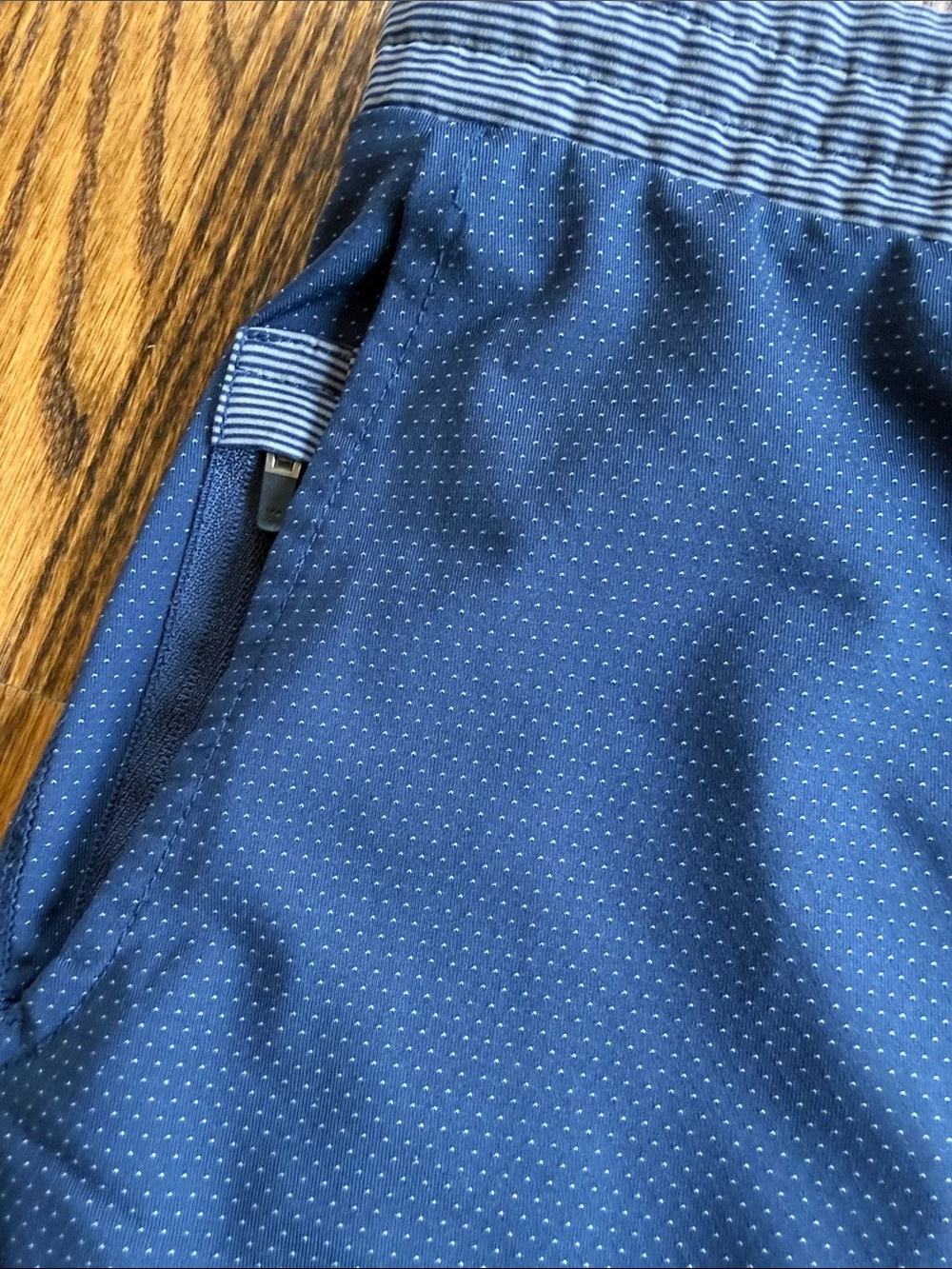 Vuori Men's Navy Blue Microdot Swim Board Trunks with Stripe Waistband